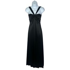 Vintage B. Darlin Black Satin Floor Length Gown - Size 1 / 2 Juniors